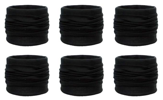 VT VIRTUE TRADERS Unisex Polyester Bandana Bikers Motorcycle Riding Neck Face Mask Protection Tube Head (Black, Pack of 6 Pcs)