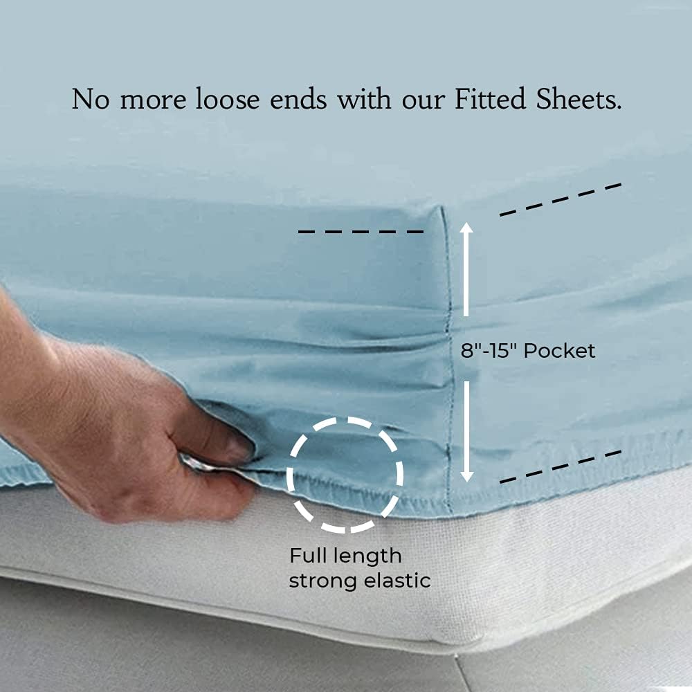 Westbrooke Linen Full-Size Sheet Set - 100% Long Staple Cotton 400 Thread Count, 4 Piece Sateen Weave Bed Set, Breathable & Smooth Sky Blue Sheets, 16 Inch Deep Pocket Fitted Sheet, Oeko-Tex Certified : Home & Kitchen