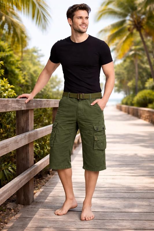 Image of Krystle Men's Cotton Cargo Capri Shorts Below Knee | Multi-Pocket Casual Summer Wear (Multicolor,Multisize) (Comfortable)