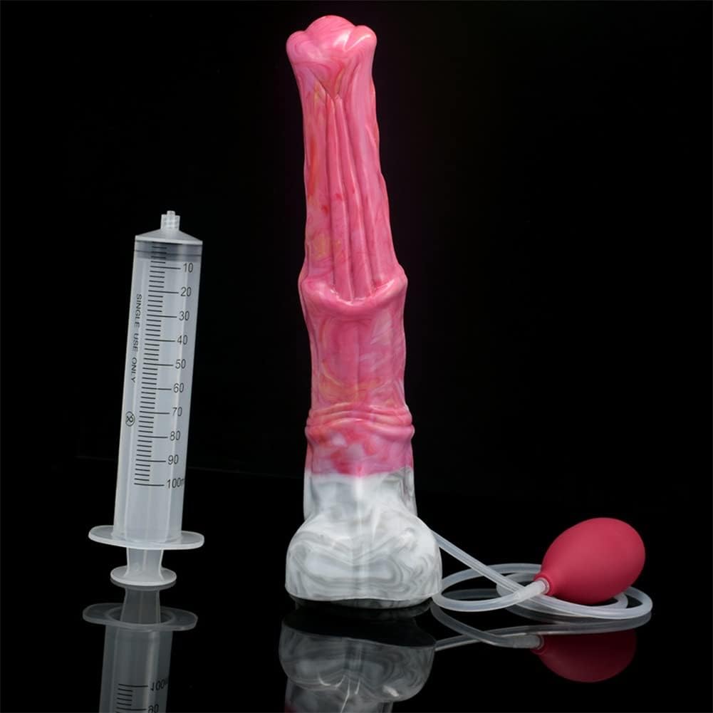 12 Inch Realistic Squirting Dildo Ejaculating, Lifelike Penis Knotted Large Horse Anal Dildo with Suction Cup Adult Sex Toy for Women - Red Grey