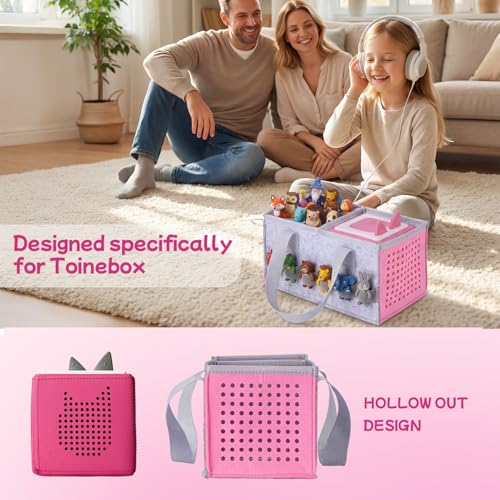 Image of Tonies Carrying Case - Felt Travel Bag for Toniebox & Figures, Foldable Tonie Case with Hand Strap for Kids' Audio Player, Headphones, Charger & Tonies (Complete Protection for Travel & Home)