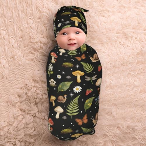 Image of Mushroom Swaddle Blanket with Hat for Baby, Swaddling Mushroom Baby Stuff