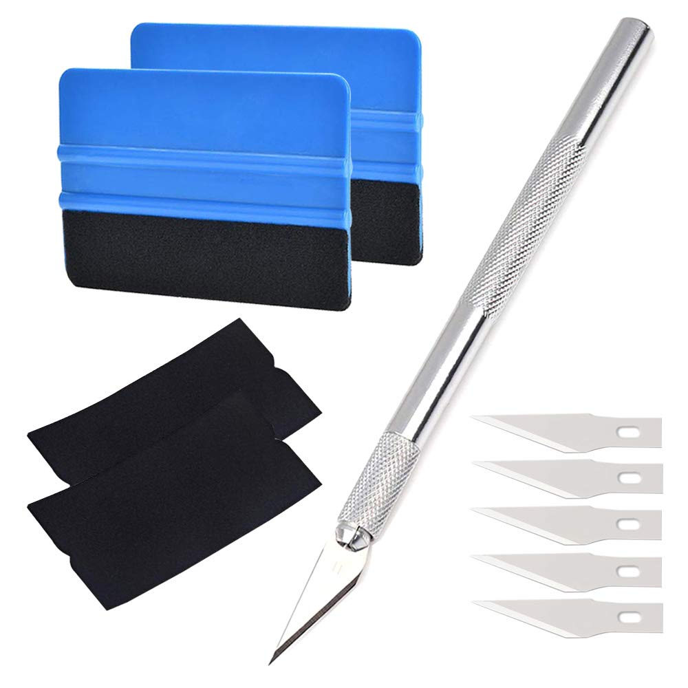 10Pcs Professionale Feltro Spatola Kit, 4 Pollici Raschietto Bordo in Feltro, Kit di Installazione di Pellicole in Vinile, con Feltro di Tessuto e Coltello di Precision