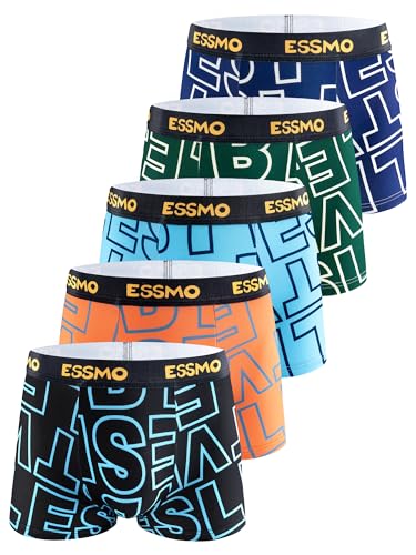 Mens Underwear Boxer Briefs Fly with Built-in 3D Pouch Comfortable Cool Underwear for Men Letter Printed 5 Pack2