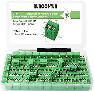 RUNCCI-YUN 120pcs Universal PCB Board Kit 2 Pin Screw Terminal Block for PCB 300V 10A 5mm Pitchgreen