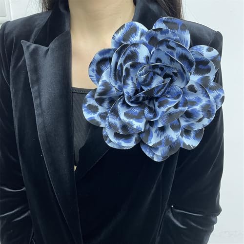 Image of Dainty Fabric Leopard Rose Flower Large Brooch Lapel Pins Handmade Big Flower Brooches Pin Classic for Women Wedding Party Dance Banquet Dress Suit Clothes Accessories Jewelry Gifts 190mm