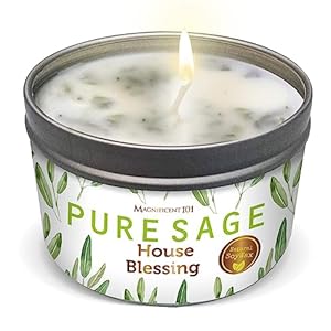 Magnificent 101 Long Lasting Pure White Sage Smudge Candle – 6 Oz – 35 Hour Burn Time | Smoke Free Candle to Cleanse Your Home & Banish Negative Energy
