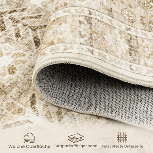 HOMFINE Teppich Wohnzimmer 120x170cm Vintage Waschbar Beige Braun – Ansicht 4