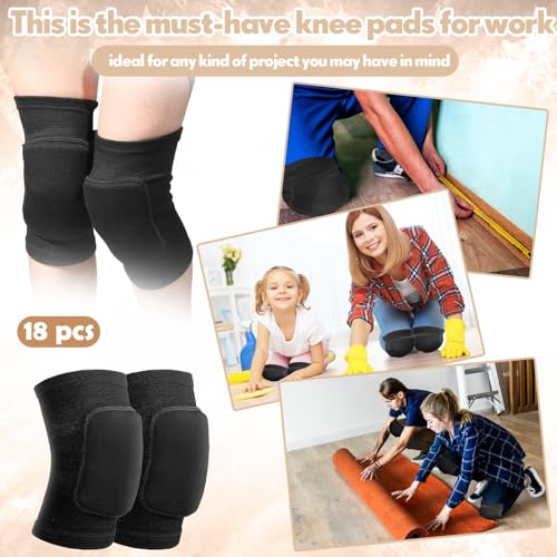 Image of Simgoing 18 Pairs Volleyball Knee Pads Bulk for Dancers, Cheerleaders, Breathable Knee Pads for Men Women Kids Knees Protective, Knees Brace Volleyball Dance Tennis Workout Climbing (M,Black)