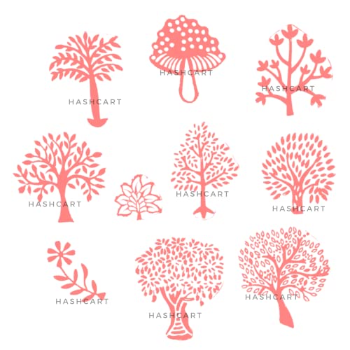 Image of Hashcart | Set of 10 | Wooden Tree Shape Printing Stamps Designer Baren for Blocks Printing | Scrapbooking | Fabric Designing | Project Making | Art Craft | Pottery Craft