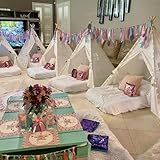 Sumbababy 4 Pack Teepee Tent for Kids Slumber Party, Sleepover Tents with Inflatable Airbeds, Foldable Indoor Play Tent Natural Canvas Washable Fabric