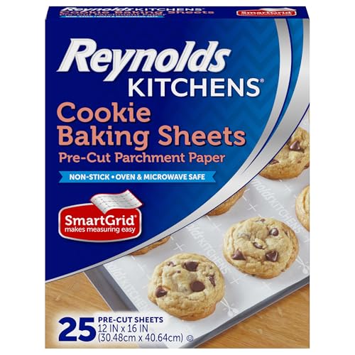 Reynolds Kitchens Cookie Baking Sheets, Pre-Cut Parchment Paper,25 Count (Pack of 4), 100 Total Sheets