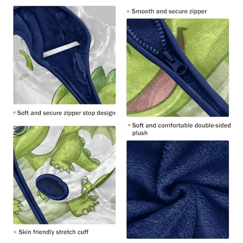 Cartoon Green Baby Dragon Girls Fleece Jacket Girls Fall Jacket Girls Zip Up Hoodie Girls Sherpa Jacket 2-10T3