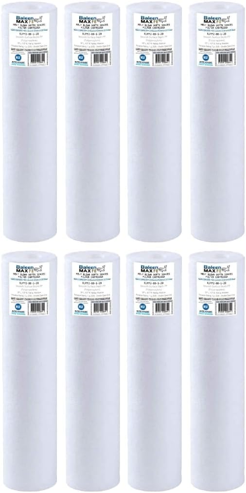 8-Pack of Baleen Filters 20" x 4.5" 1 Micron Depth Sediment Water Filter Cartridge Replacement for HDX SDC-45-2001, Watts FPMB-BB1-20, Pentek DGD-2501-20