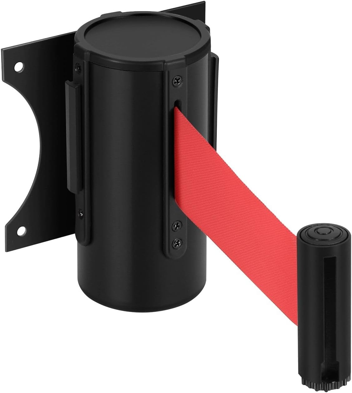 Flexzion Crowd Control Retractable Belt Barrier - 10Ft 3m Wall Mounted Safety Barrier Belt, Queue Line Dividers with Nylon Rope Belt & Sturdy Steel Red Case for Indoor/Outdoor Use