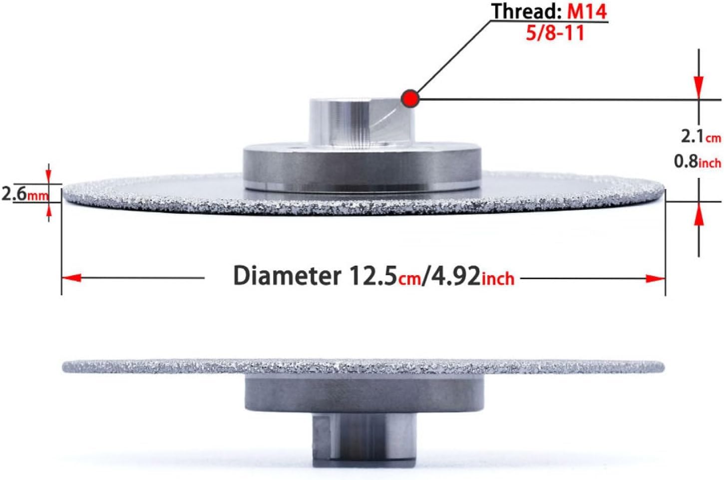 Dischi da taglio diamantati per smerigliatrici an Mola abrasiva brasata sotto vuoto da 1 pezzo, 125 mm, doppia faccia, con flangia, filettatura M14 5/8-11, sega multiuso, filettatura M14(5 8 11 thread