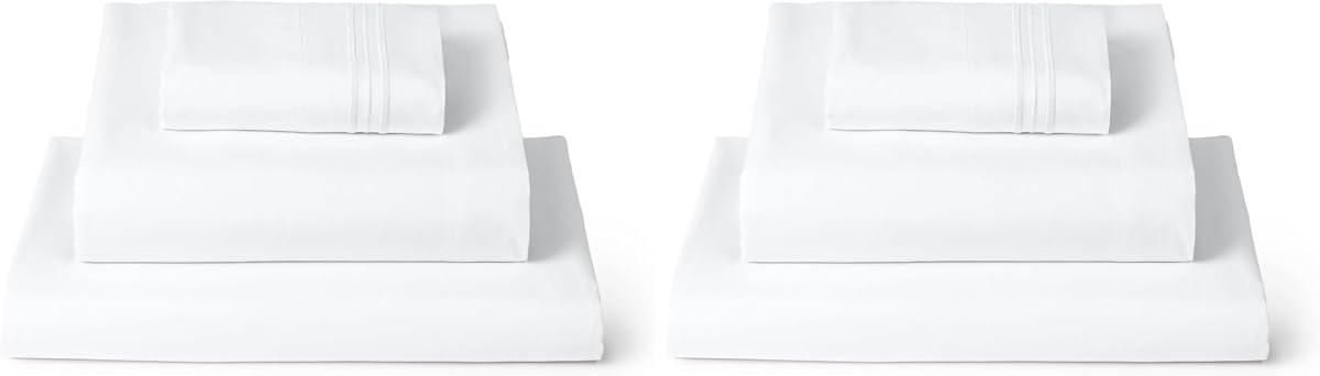 Mellanni Juego de sábanas Twin XL – Ropa de cama de colección icónica de 3 piezas – Lujo de hotel, sábanas refrescantes extra suaves – Resistente a las arrugas, la decoloración y las manchas (Doble extra largo, blanco) (paquete de 2)