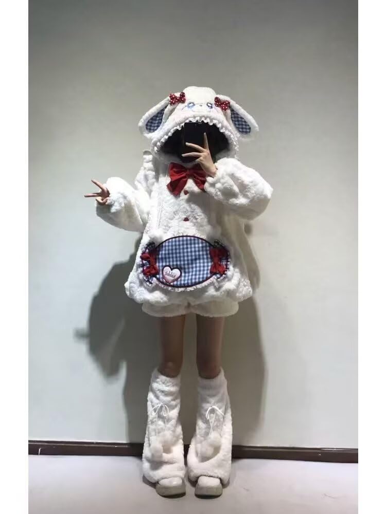 Kawaii bluza z kapturem płaszcz z kapturem dla kobiet nastolatków peleryna polarowa kurtka zimowa ubrania płaszcz sweter