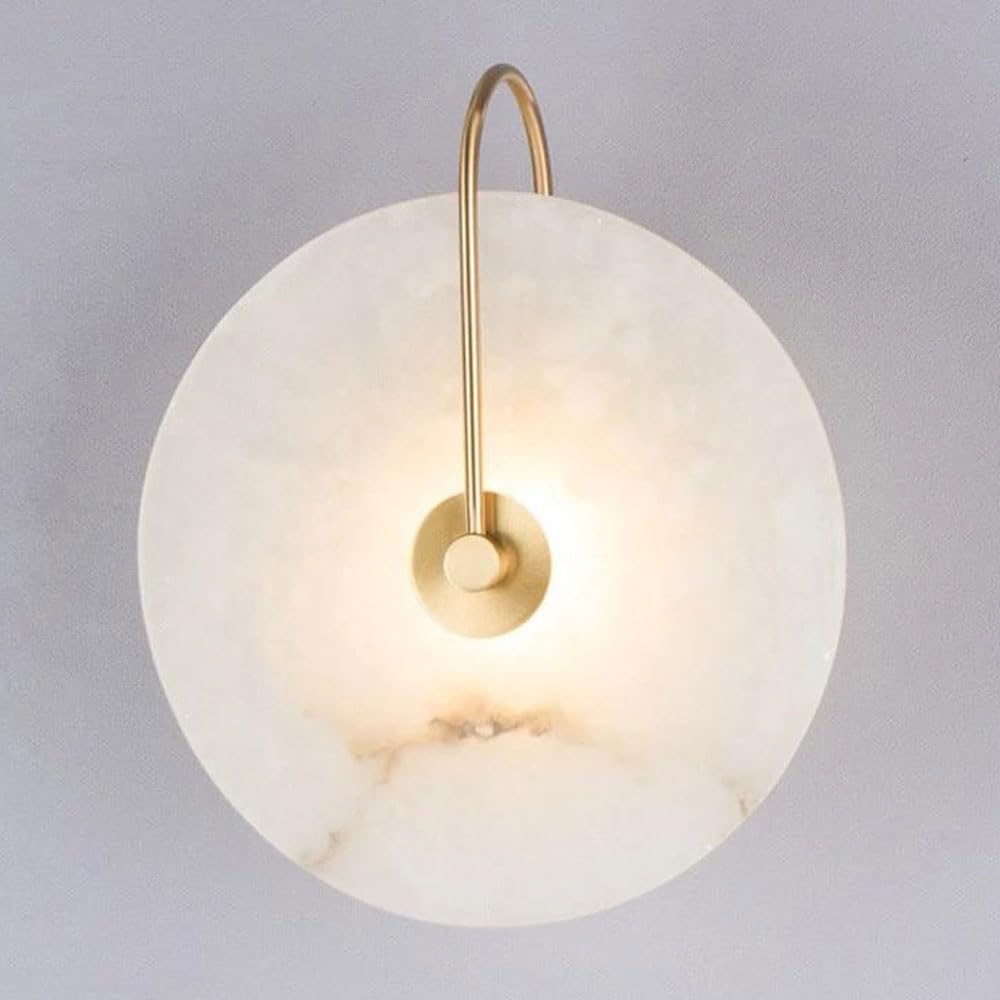 JISHUBO 9.8 Inch Round Alabaster Wall Light, Nordic Minimalist Style Wall Lamp, Hardwired LED Light Source Wall Sconce, Living Room Bedroom Balcony Wall Mounted Lighting Fixtures