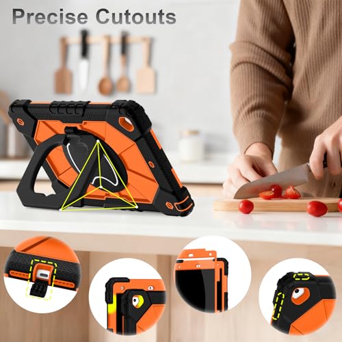 Image of Auizotl Case for iPad 9th /8th /7th Generation 10.2 Inch iPad Case 9th Generation with Screen Protector /Rotate Stand /Pen Holder, Shockproof Cover i Pad 9th /8th /7th Gen Cases,Black Orange