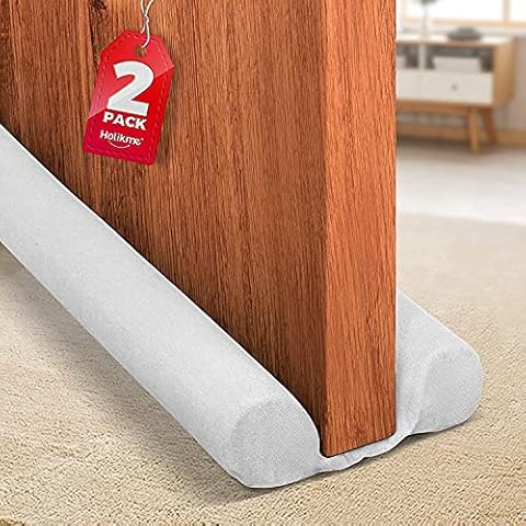 Holikme 2 Pack Twin Door Draft Stopper Adjustable Door Sweeps Noise Blocker Weather Stripping Window Breeze Blocker 1.9" W X 32" L White Cover