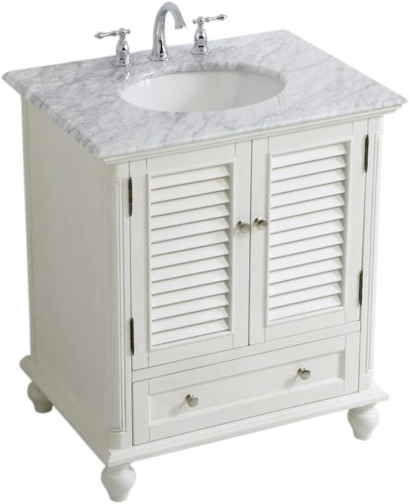 Elegant Decor Rhodes 30" Single Marble Top Bathroom Vanity in Antique White