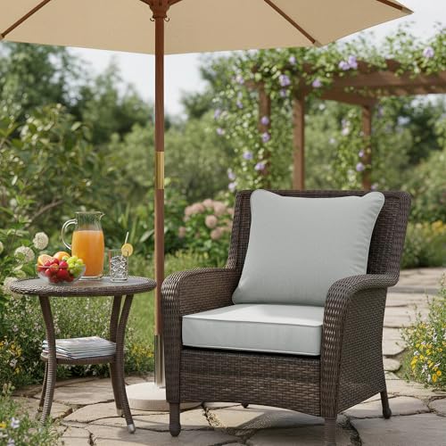 Image of Summsun Patio Cushions for Outdoor Furniture, Faux Linen Water Resistant Backrest and Deep Seat Cushion Set with Non-Slip Bottom, Ties, Removable Cover, 24 x 24 Inch, Light Grey