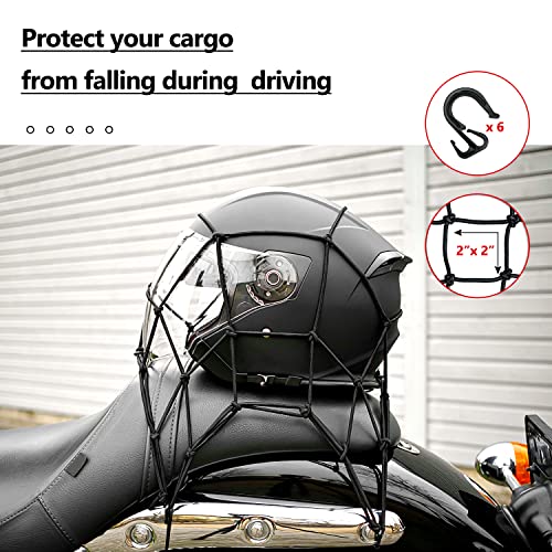 15"X15" Universal Truck Bed Net Black Latex Bungee Cargo Net Extends To 30"X30" With 6 Adjustable Hooks & Tight 2"X2" Mesh #TOP7