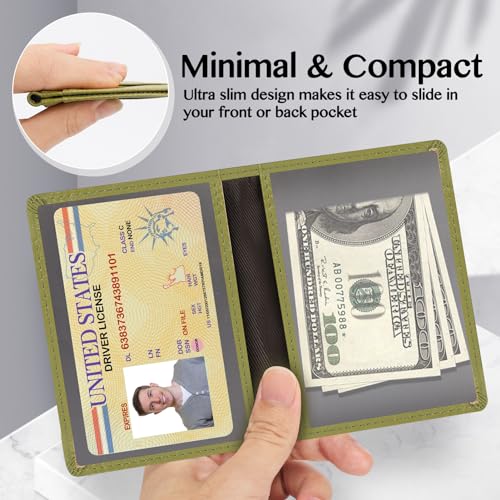 Image of Unaone Slim Minimalist Wallet - Premium Leather RFID Blocking Front Pocket Wallets with 8 Card Slots and 2 ID Window, Green