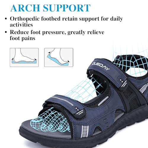 Image of Queday Mens Closed Toe Outdoor Hiking Sandals | Arch Support, 3 Adjustable Straps, Non-slip rubber outsole, Budget-friendly for beach, Daily, walking, fishing