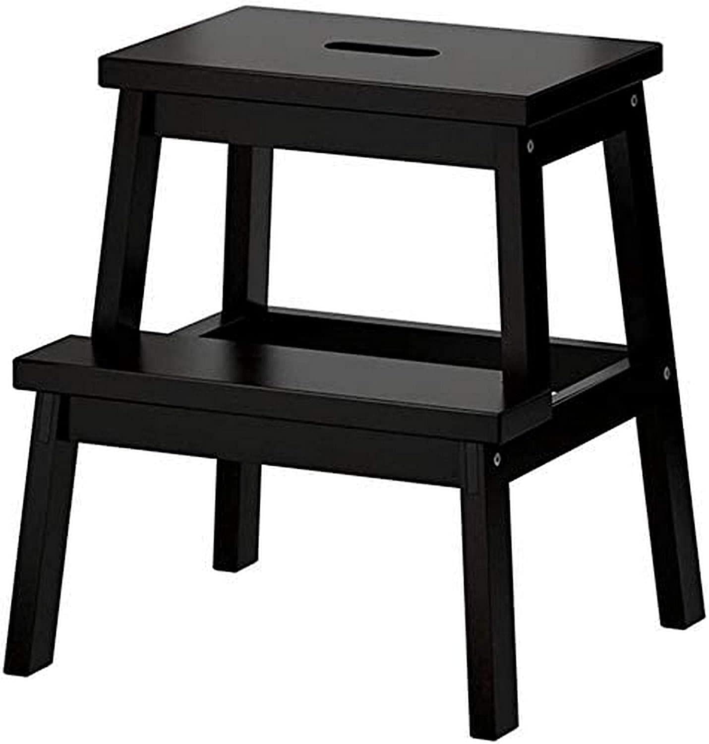 Taburete escalera plegable de madera maciza con 2 peldaños color negro