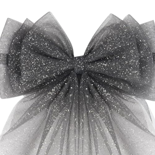 Image of Radhu & Kabby Hair Bows For Women | Anti-Hair Fall Hairclips | Girls Net Tail Hairbow | Clips Hair Accessories | Pack of 2 | Hand made Net Bows | Black & White Colour