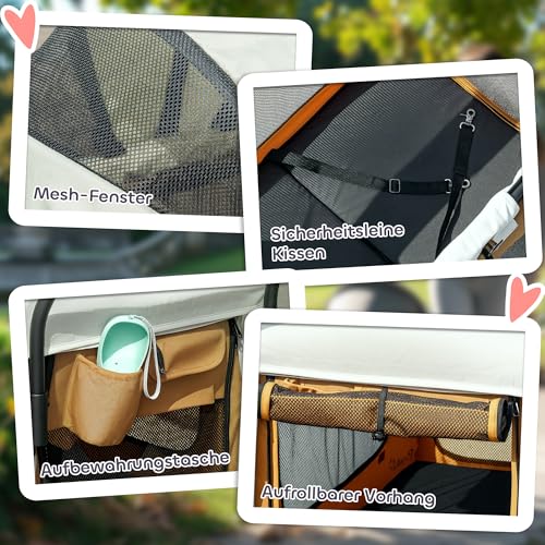 PawHut 2 in 1 Hundewagen Hundebuggy klappbar für Hunde & Katzen bis 30 kg Bollerwagen mit Kissen Netzfenstern 2 Türen Aufbewahrungstasche Katzenwagen Buggy Braun