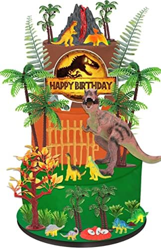 Xiliconie 46PCS Dinosaur Cake Toppers, Dinosaur Cupcake Toppers Dinosaur Statue Model With Dinosaur Eggs Trees Cupcake Decoration for Kids Birthday Jungle Dinosaur Theme Party Decor Supplies