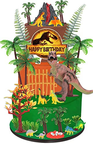 Xiliconie 46Pcs Dinosaur Cake Toppers, Dinosaur Cupcake Toppers Dinosaur Statue Model With Dinosaur Eggs Trees Cupcake Decoration For Kids Birthday Jungle Dinosaur Theme Party Decor Supplies #TOP4