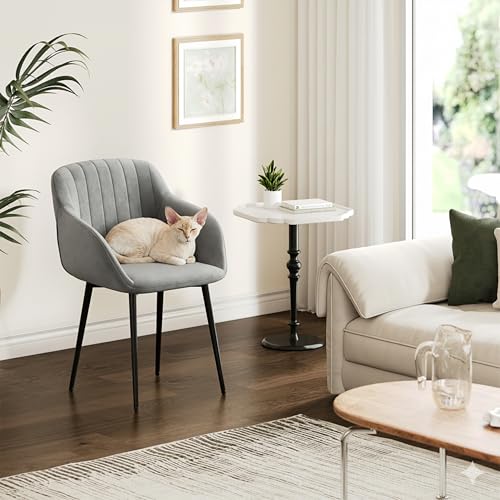 Miniatura 7 de Goeurvant Sillas Comedor Pack 6 Con Reposabrazos Silla Comedor Terciopelo Sillas De Cocina Patas De Metal Para Cocina, Salon, Gris Claro