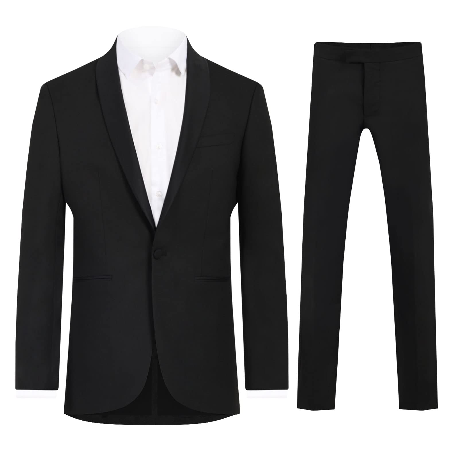 Dobell Mens Black 2 Piece Tuxedo Regular Fit Satin Shawl Lapel (48R Jacket with 42R Trousers)