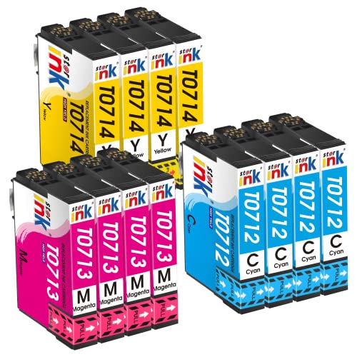 T0715 Multipack pour Epson T0711 T0712 T0713 T0714 Cartouches d'encre Compatible avec SX218 SX400 SX205 SX200 SX105 SX115 SX510W SX210 DX8450 SX400 SX515W SX215 DX7450 DX4000 (12 Pack)