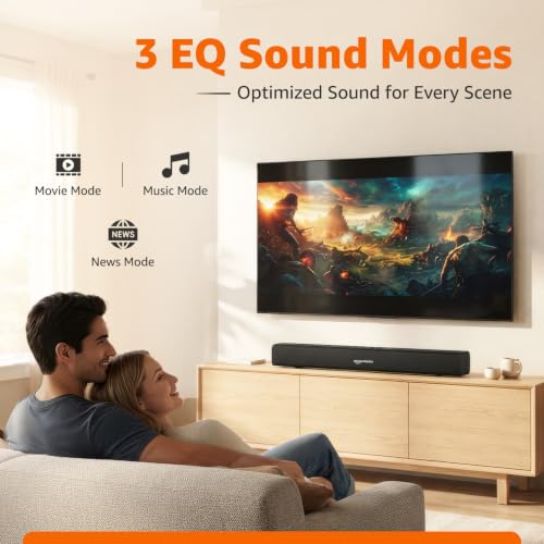 Image of amazon basics 50W Soundbar | Bluetooth 5.3 Wireless Speaker | HDMI ARC, Optical, AUX & USB | Stereo Surround Sound | 3 EQ Modes (Music /Movie /News) | Remote Control | LED Display | Black