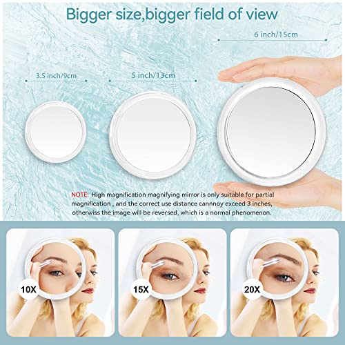20x Magnifying Mirror, Small Magnifying Mirror with Suction Cup, Magnified Mirror, Close Up Mirror for Precise Details of Makeup, Super Magnification, 6" Dia