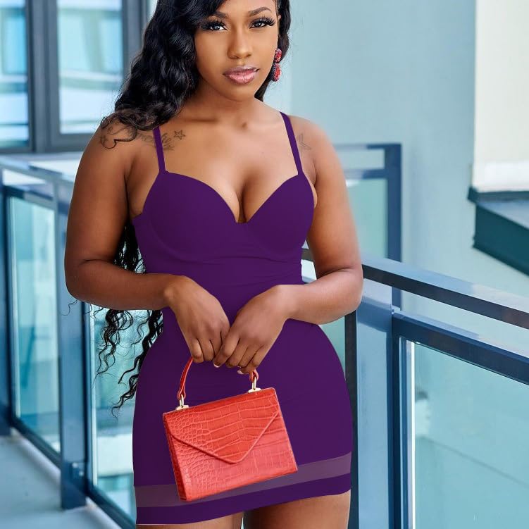 Image of Sexy Bodycon Mini Dress for Women Sweetheart Neck Spaghetti Strap Mesh Hem Party Club Night Out Short Dresses
