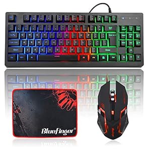 RGB 87 Keys Gaming Keyboard and Backlit Mouse Combo,BlueFinger USB Wired Rainbow Keyboard,Gaming Keyboard Set for Laptop PC Computer Game and Work