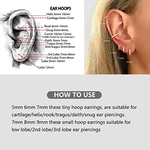 5 Pairs Tiny Huggie Hoop Earrings for Women, Lightweight Mini CZ/Cubic Zirconia Hoops Set for Women's Cartilage Helix Lobe Ear Piercings Small Hoop Earrings 5/6/7/8/9mm3