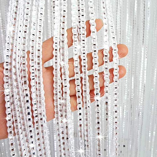 CHICTIE Door String Curtains,39x79 Inch Wall Panel Fringe Window Room Divider Blind,Home Patio Bedroom Decorative Tassel Screen Ribbon Strings Strip Silver Thread Screen for Wedding Party Event