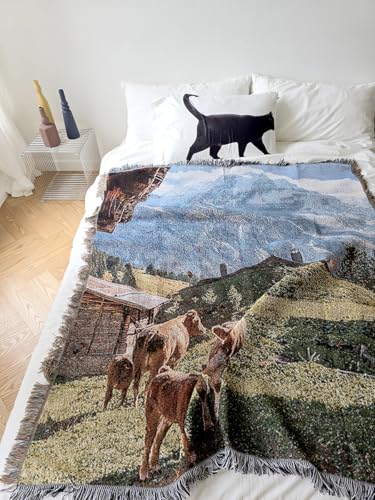 織りで表現 アルプス Alps ブランケット,マルチカバー ,おしゃれ 風景,壁に掛けてインテリア , ベッドカバー130X160cm