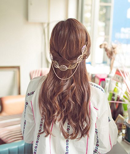 Yueton 2Pcs Fashion Ladies Hollow Out Leaves Gold Chain Alligator Clips Barrettes Bobby Pin Hair Clips Bride Headwear Edge Clip Clamps Headbands #TOP5