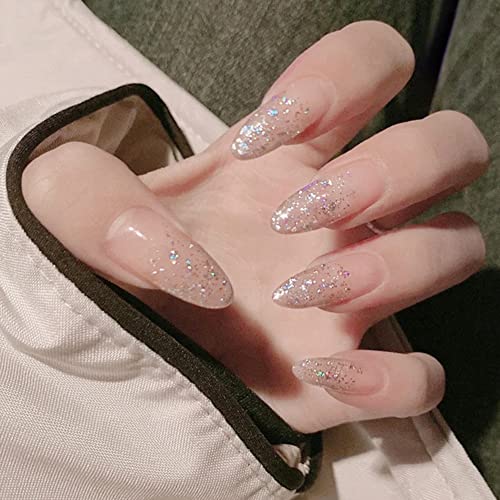 Rodaky Press On Nails Glossy False Nails Pink Glitter Full Cover Long Oval Fake Nail Glue On Nails Ballerina Nail Art Set Diy Acrylic Tips Stick On Nails For Women #TOP5