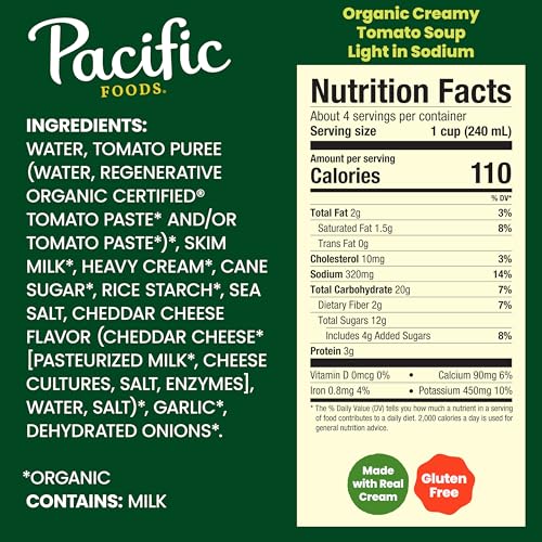 Image of Pacific Foods Organic Creamy Light in Sodium Tomato Soup, 32 oz Carton (Pack of 4)