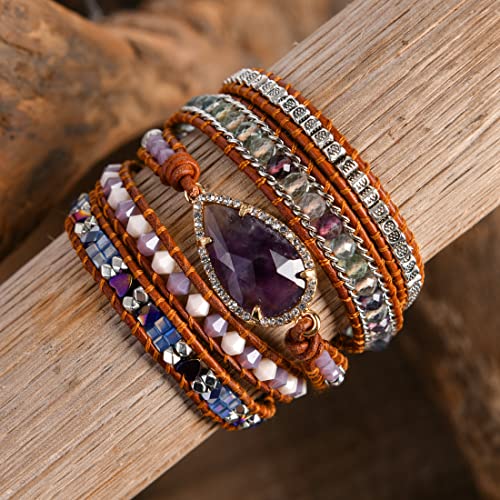 Ygline Chakra Handmade Leather Wrap Bracelet Imperial Jasper Wrap Adjustable Bead Bracelet #TOP3