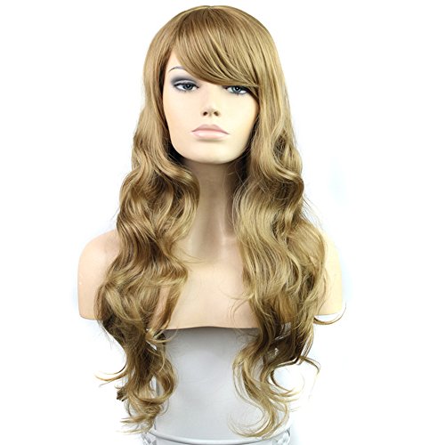 HSG New Fashion Women's Long Dark Blonde Wigs Fluffy Wavy Curly Wigs Sexy Full Hair Wigs TF1207